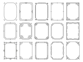 Vintage Calligraphic Frames and Ornate Borders, Elegant Filigree Ornaments and Retro Design Elements for Certificates, Invitations, and Decorative Templates

