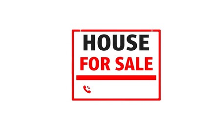 Isolated house for sale sign with red border and phone icon on a white background in landscape format