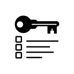 Black key icon with a checklist and three lines representing tasks or options