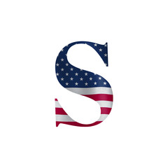 A stylized letter "S" filled with the American flag design, isolated on white.