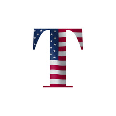 A stylized letter "T" filled with the American flag design.