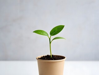 Seedling in a pot growing plant green leaves growth concept gardening and agriculture