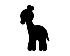 Stylized Black Silhouette of a Giraffelike Creature with a Bun Hairstyle