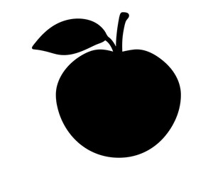 Striking minimalist illustration of a black apple silhouette with leaf and stem
