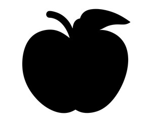 A silhouetted apple illustration with a leaf and stem on white background