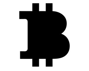 Black Bitcoin Symbol on White Background Depicts Cryptocurrency Digital Currency