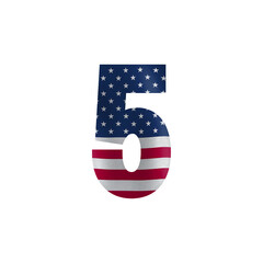 A stylized number five, filled with the pattern of the American flag.