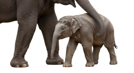 Mother elephant and calf walking together.