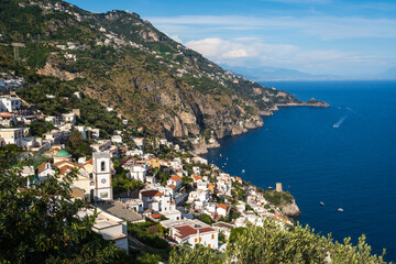 Obraz premium Praiano from a Mountain Trail, Amalfi Coast, Italy