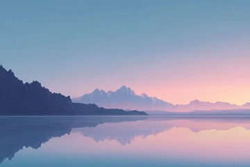 Obraz premium Minimal travel destination poster with mountain lake silhouette