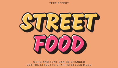 Creative typography design featuring 3D street food text effect with vibrant colors and modern appeal, ideal for applications in advertising, posters, or food-related projects