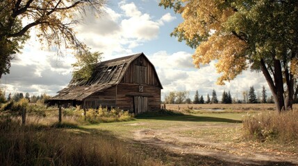 Obraz premium Rustic barn in autumnal landscape
