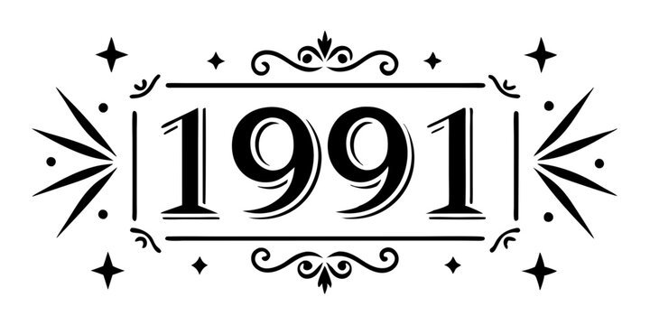 Vintage numerals with decorative elements 1991 black