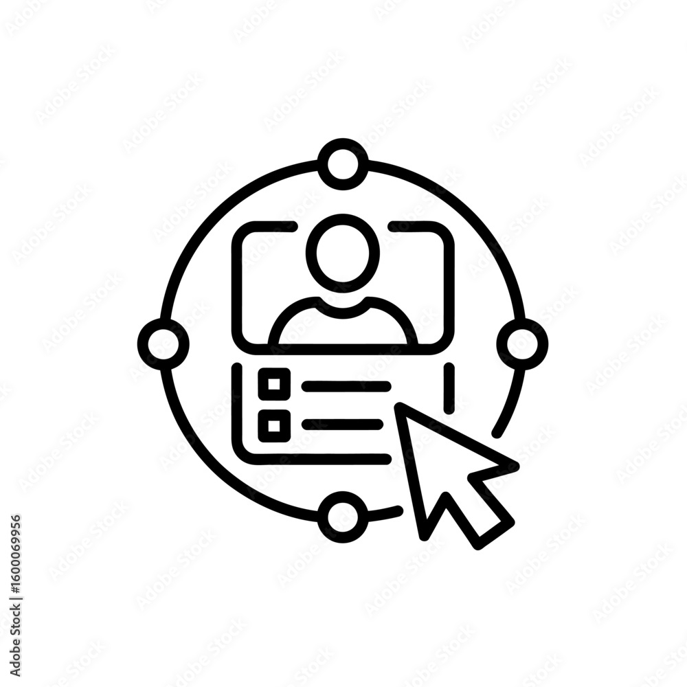 Poster user profile selection and interaction icon with a cursor and network connections