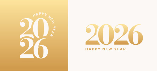 Gold 2026 New Year card set, golden number poster