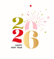 Happy New Year 2026 fireworks card, gold number logo