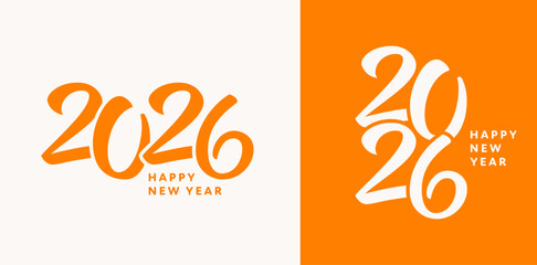 2026 orange number logo, New Year card design set