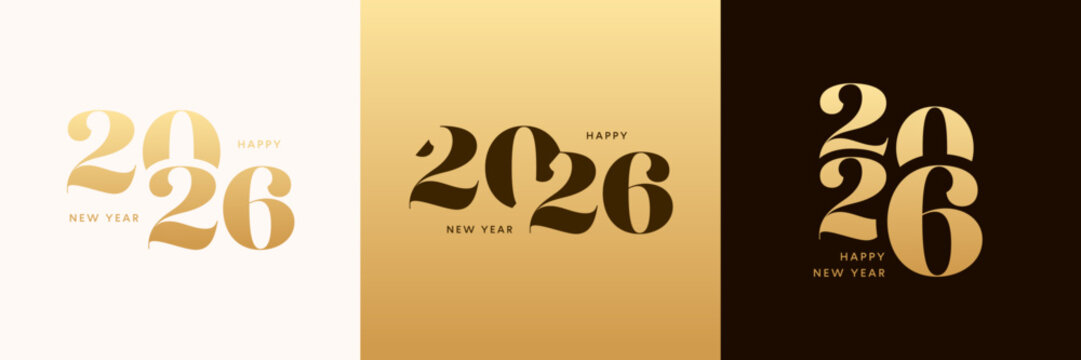 New Year 2026 gold card set, golden number logo poster