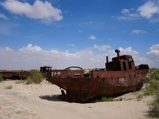 Rusting Ships in the Deserted Aral Sea Bed, Muynak, Uzbekistan – April 2025

