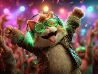 Dancing Cat Wearing Headphones at a Party