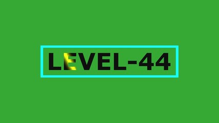 Level 44. animated title with gradient text on green background with bodge effect