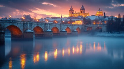 Winter sunrise over historic city