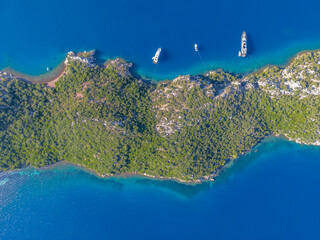 Adakoy coastline drone view in Marmaris Town of Turkey