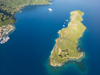 Adakoy coastline drone view in Marmaris Town of Turkey