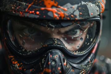 Dynamic paintball player in action with vibrant splashes of color - Generative AI artwork