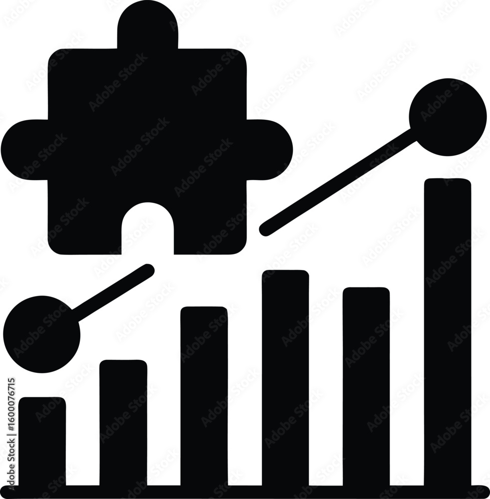 Poster puzzle piece connecting to bar graph representing data isolated on transparent background