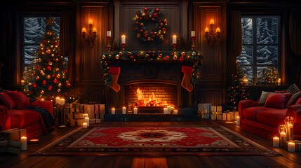 Aristocratic Christmas parlor with traditional decorative elements and luxurious textile choices
