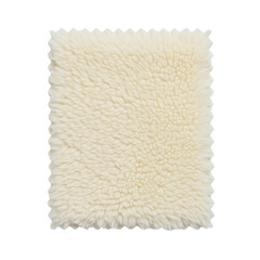 Fototapeta premium Ultra realistic top-down studio shot of a single, soft, creamy white faux shearling fabric swatch with dense fibers on a transparent background, perfectly lit, concept of textile quality and texture