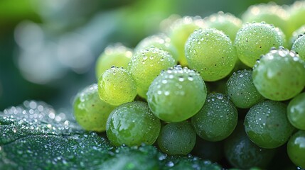 Close up Of Green Grapes Covered In Dew Drops