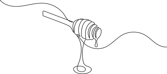 Honey dipper continuous one line drawing isolate outline vector illustration