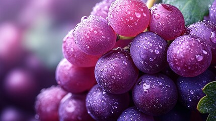 Close up View of Juicy Red and Purple Grapes with Water Drops