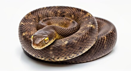 Obraz premium Captivating Snake Portrait with Luminous Eyes on White Surface