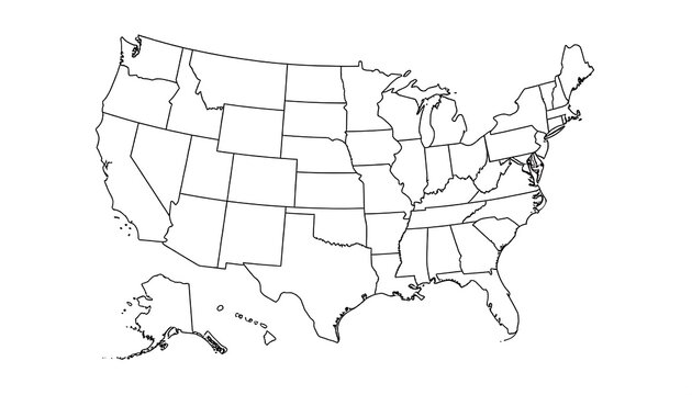 Simple black outline map of the United States