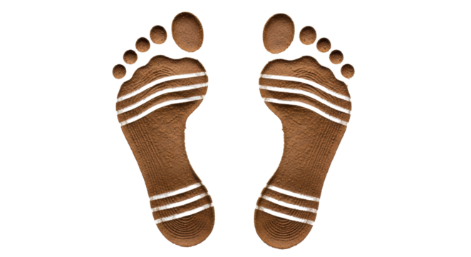 Isolated Footprints in Brown with White Stripes
