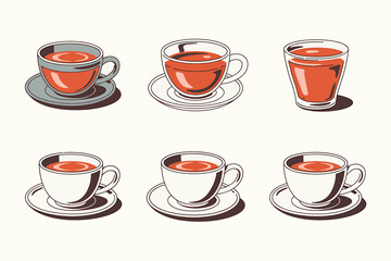 Stylish Tea Cups Illustration with Different Designs and Colors Presentation Background