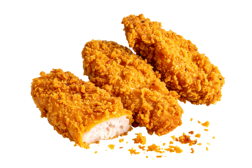Golden Fried Chicken Tenders with Spicy Crumb Coating, Transparent Background