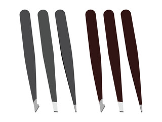 Set of metal tweezers illustration in black and brown colors