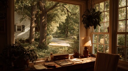 Fototapeta premium Garden view from home office