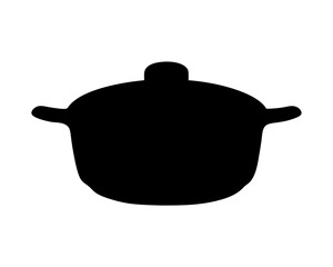 A minimalist black silhouette of a covered cooking pot against white background