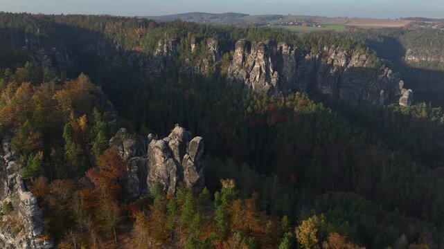 SAXON SWITZERLAND, Wehlnadel Sachsische Schweiz, Sachsen, GERMANY. Neurathen Castle, Pavilionaussicht, Ferdinandstein.