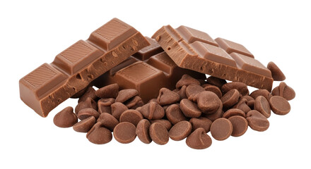 Isolated Chocolate Chips and Bar