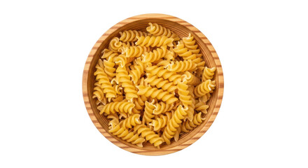 Isolated Fusilli Pasta in Wooden Bowl