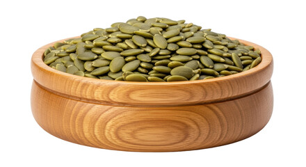 Isolated Pumpkin Seeds in Wooden Bowl