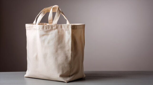 Elegant cream fabric tote bag with sturdy handles on neutral matte surface, soft lighting, minimalistic background, ideal for shopping or daily use, copy space for branding or message