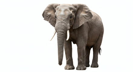 Obraz premium Grey elephant standing against a plain white background.