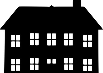 Silhouette of a dollhouse or model house with multiple visible windows